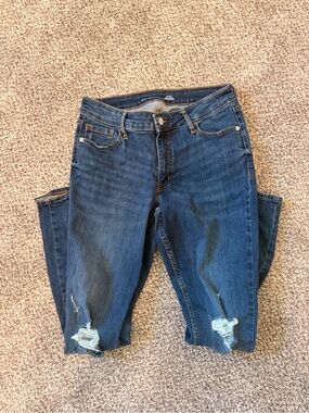 Old Navy Women's Dark Blue Skinny Jeans with Knee Distressing